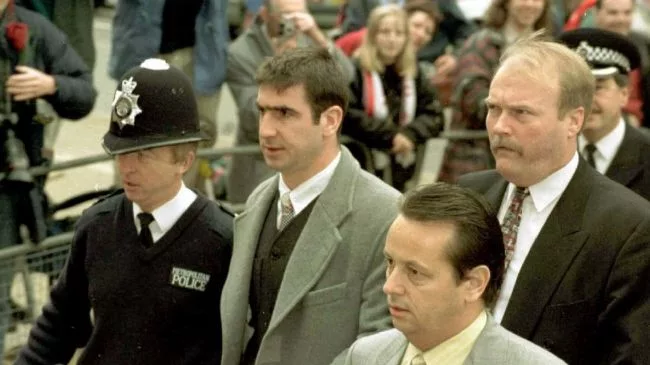 Eric Cantona attends court for his kung-fu kick attack on Crystal Palace fan, Matthew Simmons.