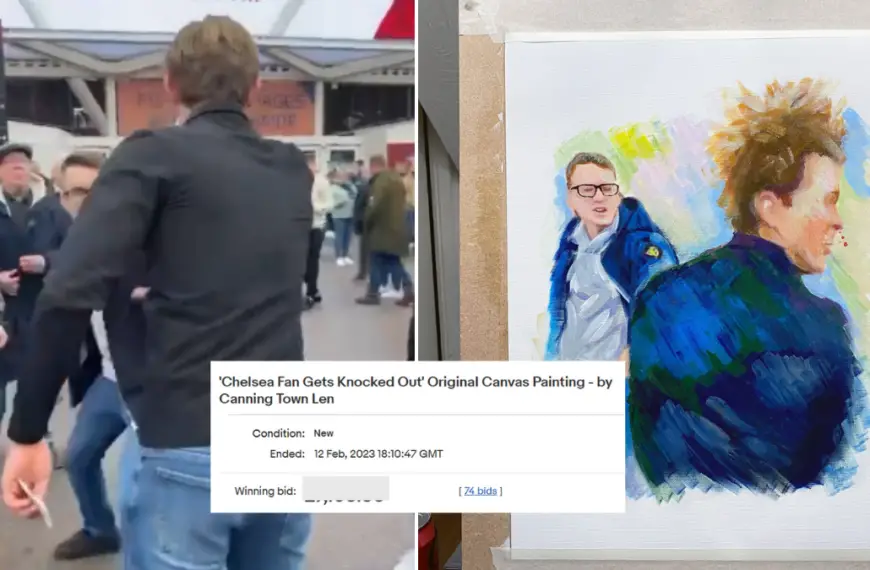 ‘Chelsea Fan Gets Knocked Out’ canvas painting SELLS for over £7k on eBay