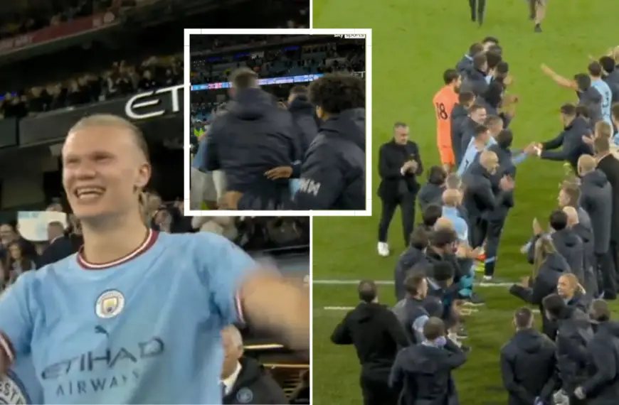 Man City present Erling Haaland with guard of honour after striker breaks Premier League record