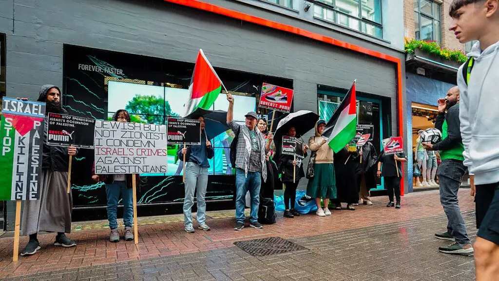 Puma stores across western cities have been targeted with protests due to the company's affiliation with the Israel national football team.