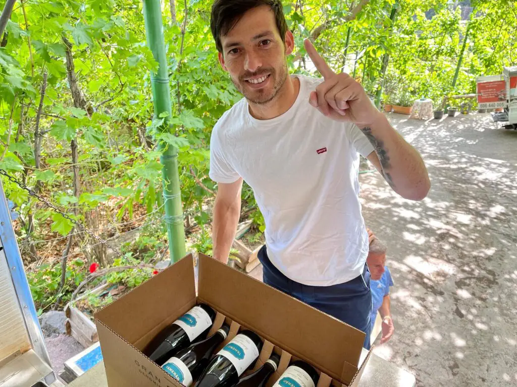 David Silva with a box of his own wine.