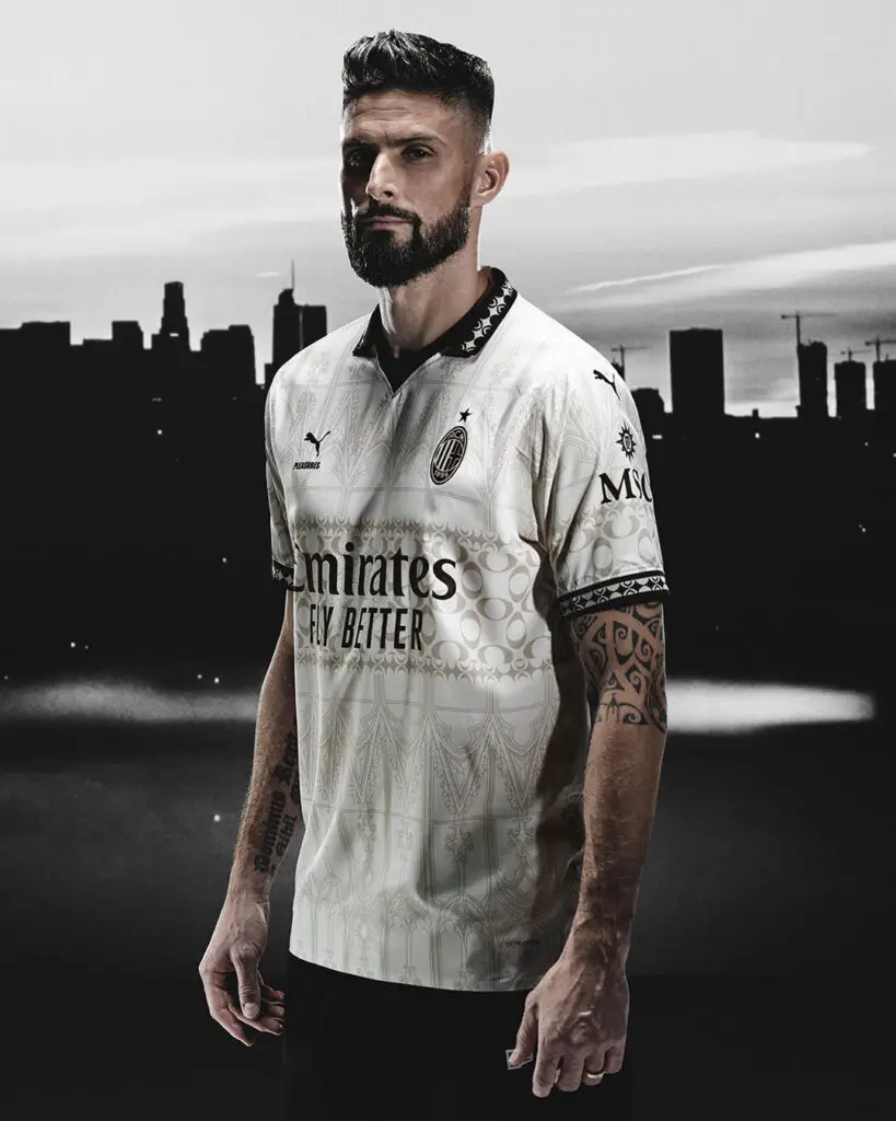 Olivier Giroud is impressed with the new AC Milan 4th kit for the 23/24 season and says he has never seen a design like it before.