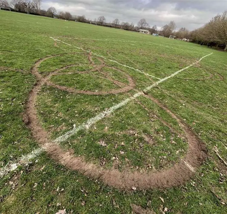 Some of the damage caused by dirt bikes to Pilgrims FC grassroots football pitch.