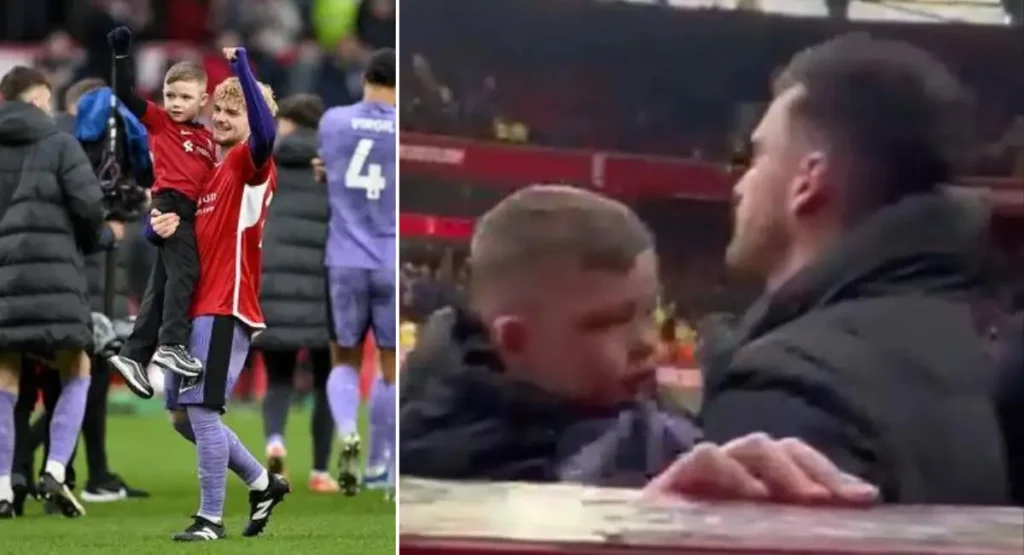 Andy Robertson and Harvey Elliott of Liverpool FC rescue a 6-year-old fan from raging Nottingham Forest fans.