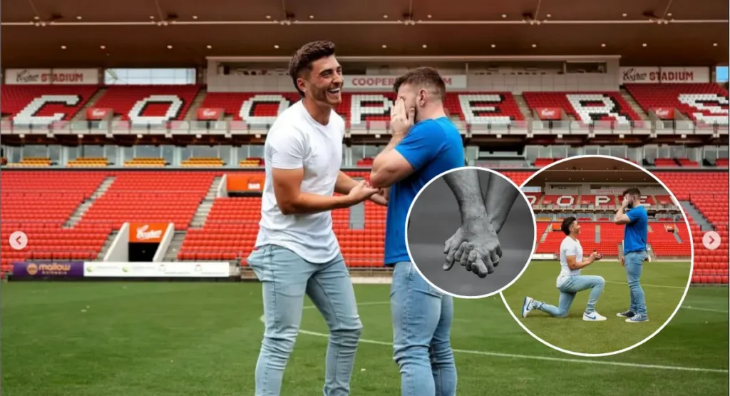 first openly gay professional footballer Josh Cavallo proposes to his partner Leighton Morrell.