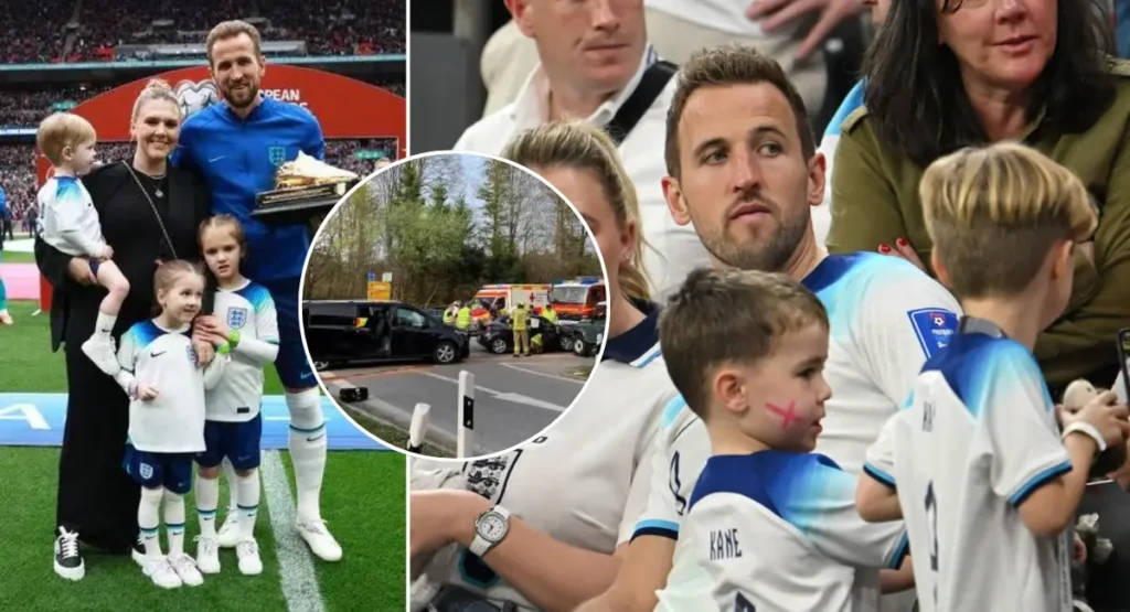Harry Kane's children were involved in a car crash on a German motorway after a Renault vehicle collided with their Mercedes van on a slip road.