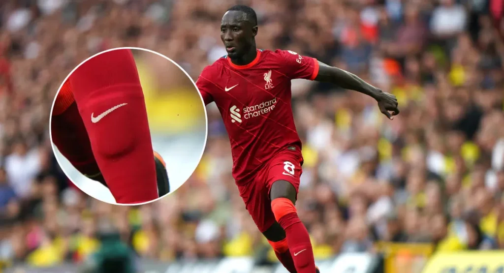 Naby Keita's mini shin pads are so small they have been likened to 'Apple AirPods'.
