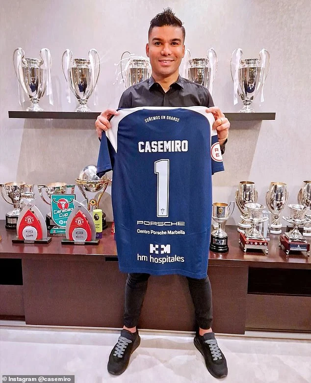 Casemiro poses with Marbella's away shirt as he takes on his new role as director and shareholder of the club.